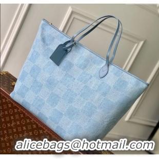 Top Grade Louis Vuitton Mens Nevereverfull Tote Bag in Blue Damier Denim 3D Canvas N00198 2025
