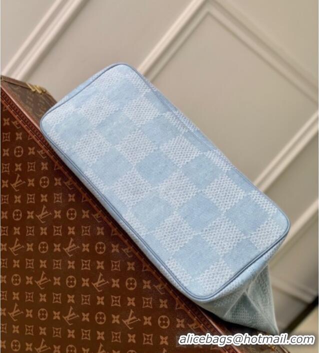 Top Grade Louis Vuitton Mens Nevereverfull Tote Bag in Blue Damier Denim 3D Canvas N00198 2025