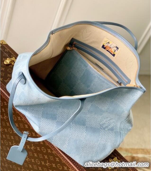 Top Grade Louis Vuitton Mens Nevereverfull Tote Bag in Blue Damier Denim 3D Canvas N00198 2025