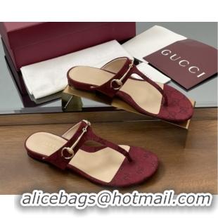 Perfect Gucci Thong Sandal with Horsebit in GG Canvas & Leather 816590 Burgundy