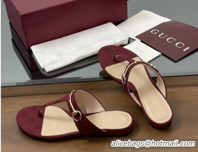 Perfect Gucci Thong Sandal with Horsebit in GG Canvas & Leather 816590 Burgundy