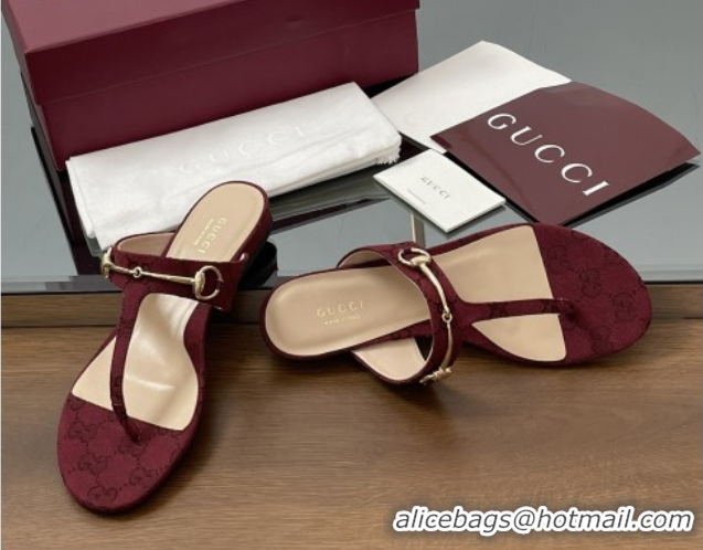 Perfect Gucci Thong Sandal with Horsebit in GG Canvas & Leather 816590 Burgundy