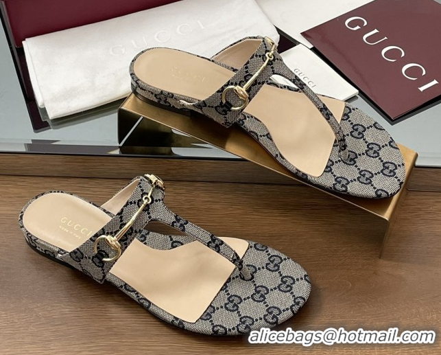 Best Grade Gucci Thong Sandal with Horsebit in GG Canvas & Leather 816590 Blue