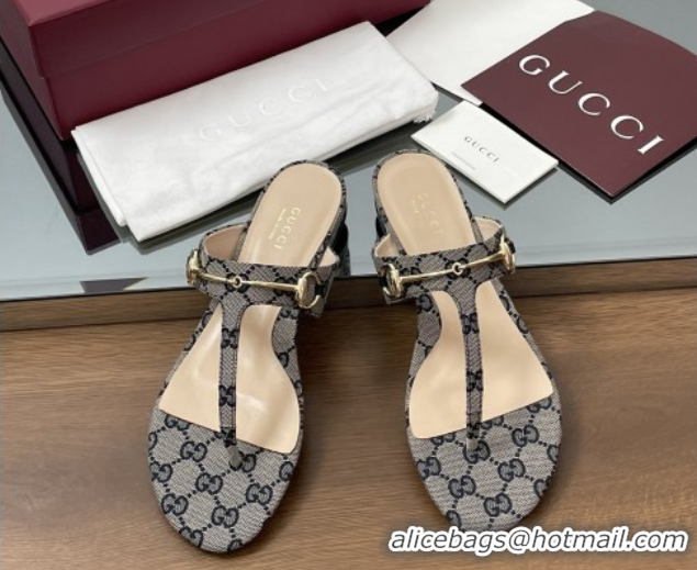 Best Grade Gucci Thong Sandal with Horsebit in GG Canvas & Leather 816590 Blue