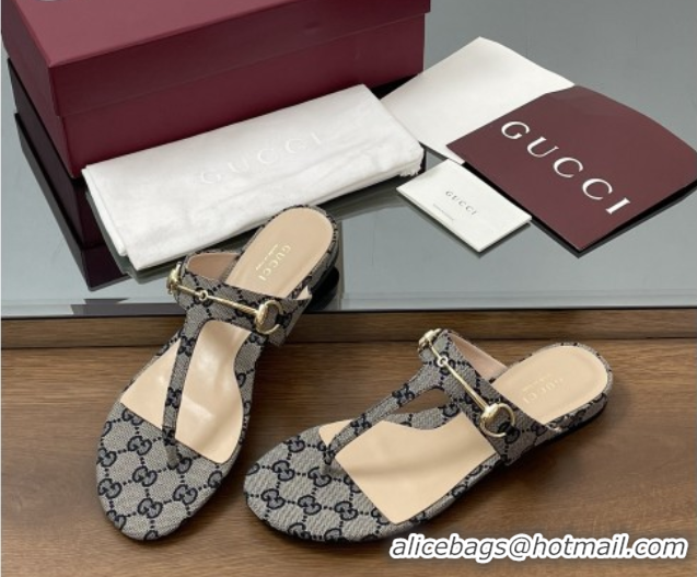 Best Grade Gucci Thong Sandal with Horsebit in GG Canvas & Leather 816590 Blue