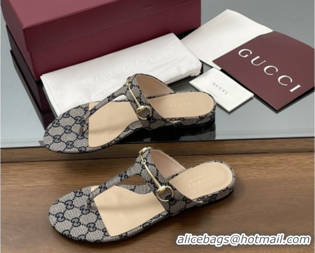 Best Grade Gucci Thong Sandal with Horsebit in GG Canvas & Leather 816590 Blue