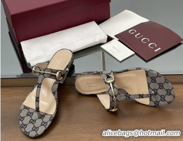 Best Grade Gucci Thong Sandal with Horsebit in GG Canvas & Leather 816590 Blue