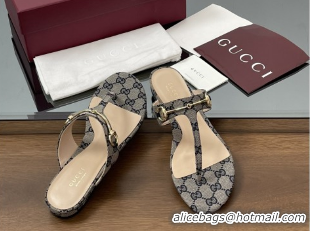 Best Grade Gucci Thong Sandal with Horsebit in GG Canvas & Leather 816590 Blue