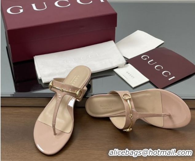 Top Grade Gucci Thong Sandal with Horsebit in Patent Leather 816590 Nude