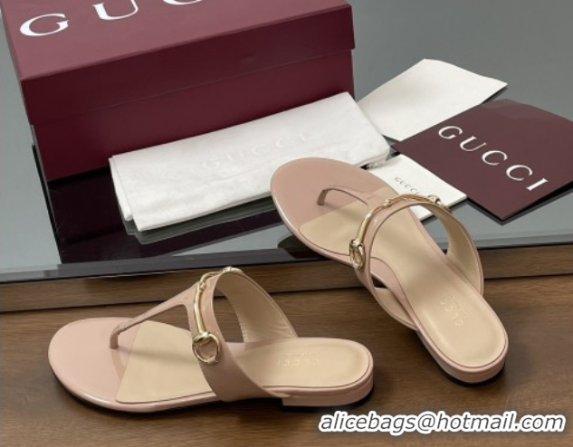 Top Grade Gucci Thong Sandal with Horsebit in Patent Leather 816590 Nude