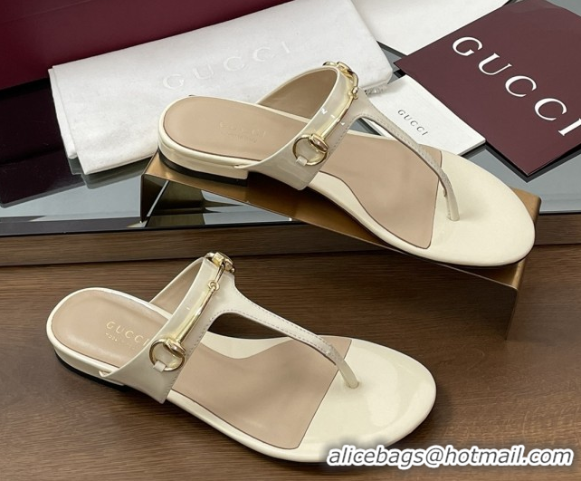 Buy Luxury Gucci Thong Sandal with Horsebit in Patent Leather 816590 White