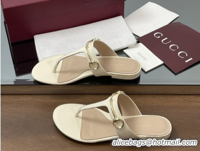 Buy Luxury Gucci Thong Sandal with Horsebit in Patent Leather 816590 White