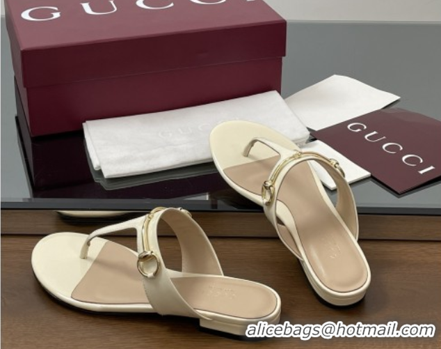 Buy Luxury Gucci Thong Sandal with Horsebit in Patent Leather 816590 White