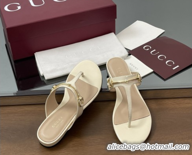 Buy Luxury Gucci Thong Sandal with Horsebit in Patent Leather 816590 White