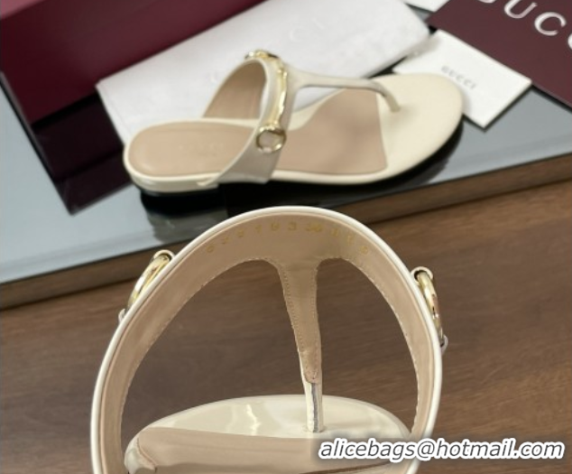 Buy Luxury Gucci Thong Sandal with Horsebit in Patent Leather 816590 White