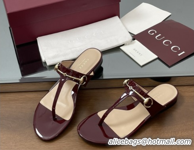 Shop Cheap Gucci Thong Sandal with Horsebit in Patent Leather 816590 Burgundy