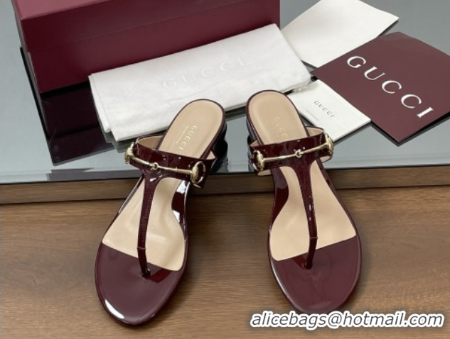 Shop Cheap Gucci Thong Sandal with Horsebit in Patent Leather 816590 Burgundy