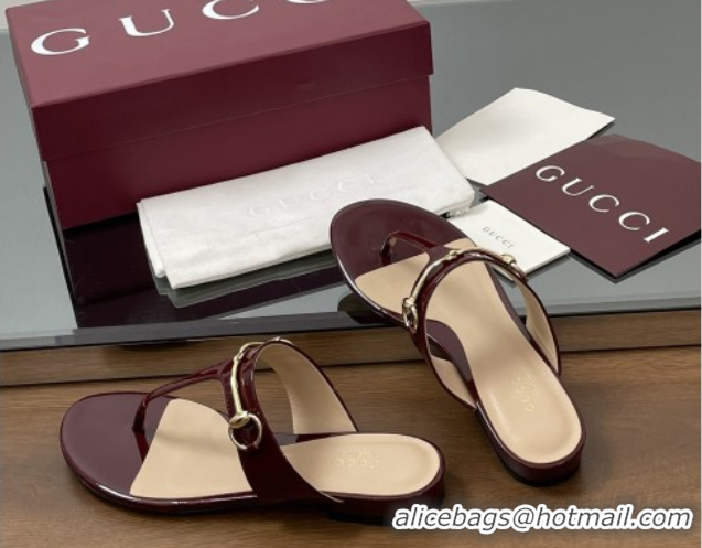 Shop Cheap Gucci Thong Sandal with Horsebit in Patent Leather 816590 Burgundy