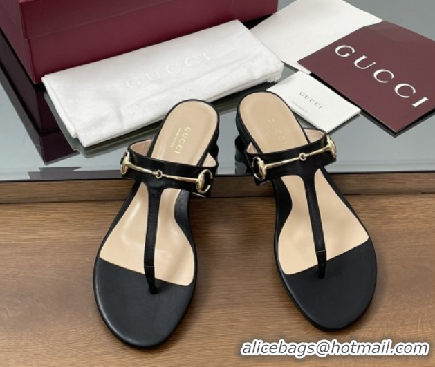 Unique Style Gucci Thong Sandal with Horsebit in Smooth Leather 816590 Black