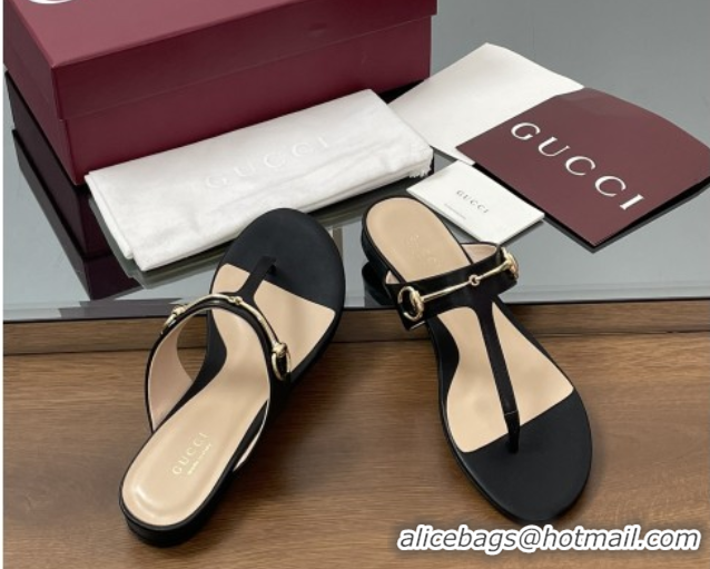 Unique Style Gucci Thong Sandal with Horsebit in Smooth Leather 816590 Black