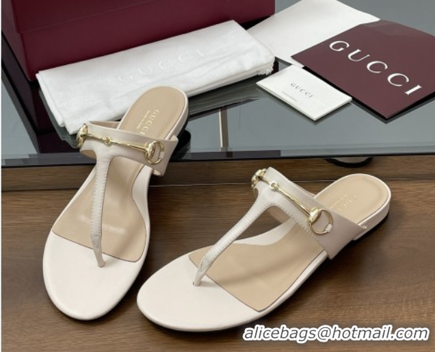 Good Product Gucci Thong Sandal with Horsebit in Smooth Leather 816590 White