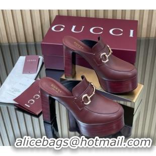 Trendy Design Gucci Platform Mule with Horsebit 835315 Burgundy