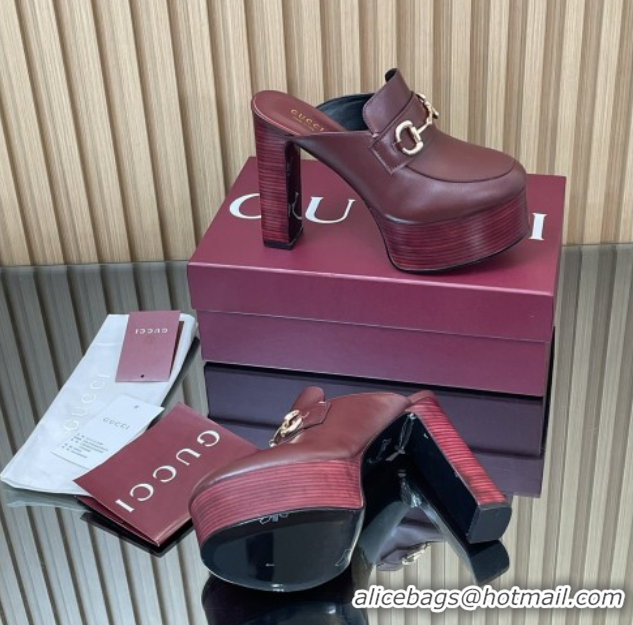 Trendy Design Gucci Platform Mule with Horsebit 835315 Burgundy