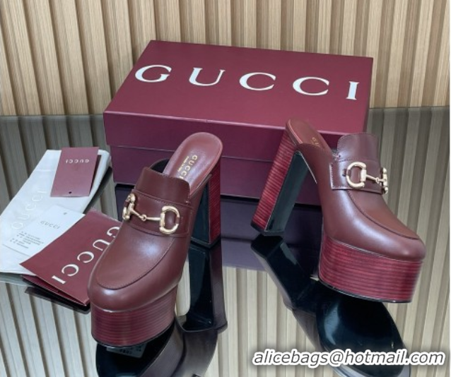 Trendy Design Gucci Platform Mule with Horsebit 835315 Burgundy