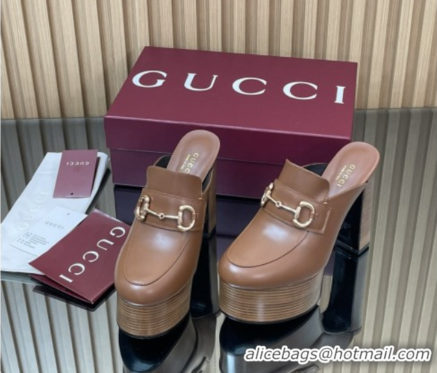 Classic Hot Gucci Platform Mule with Horsebit 835315 Brown