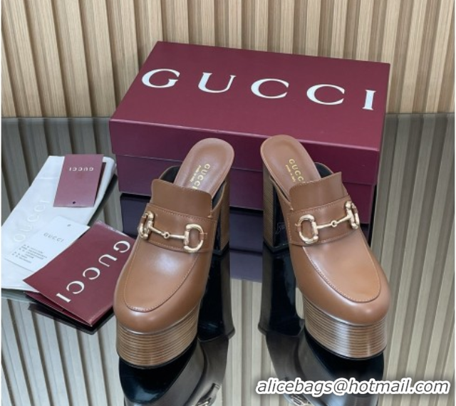 Classic Hot Gucci Platform Mule with Horsebit 835315 Brown