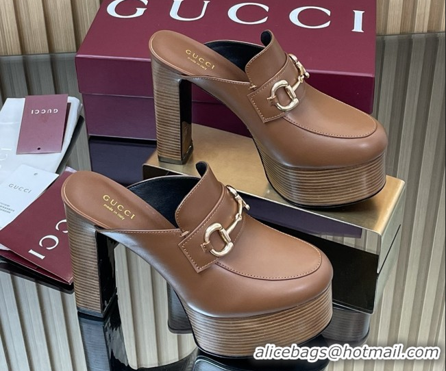 Classic Hot Gucci Platform Mule with Horsebit 835315 Brown
