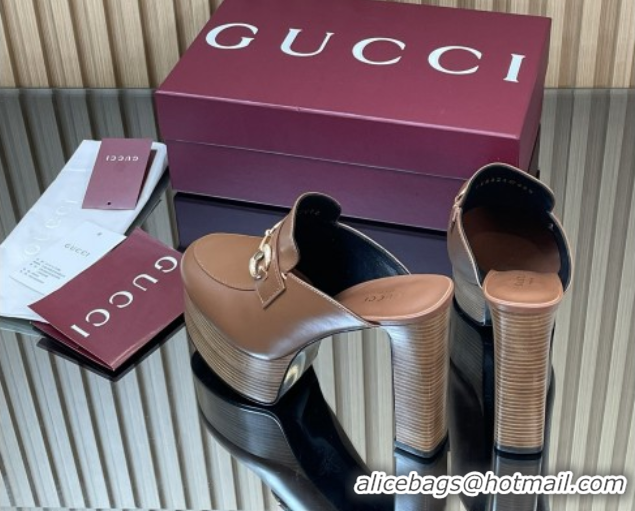 Classic Hot Gucci Platform Mule with Horsebit 835315 Brown