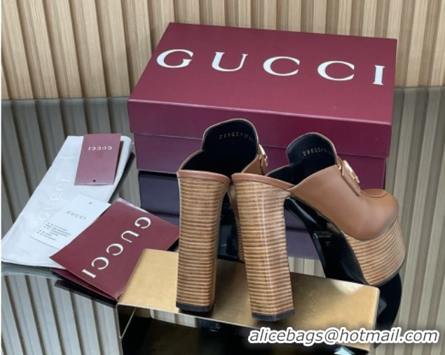 Classic Hot Gucci Platform Mule with Horsebit 835315 Brown