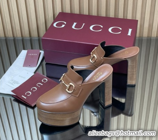 Classic Hot Gucci Platform Mule with Horsebit 835315 Brown
