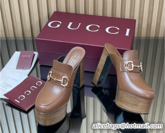 Classic Hot Gucci Platform Mule with Horsebit 835315 Brown