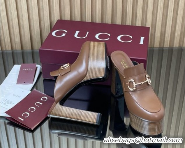 Classic Hot Gucci Platform Mule with Horsebit 835315 Brown