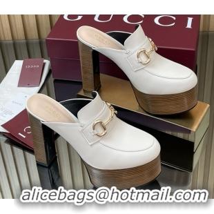 Top Grade Gucci Platform Mule with Horsebit 835315 White