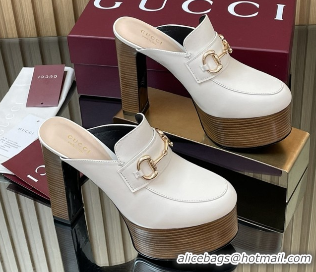 Top Grade Gucci Platform Mule with Horsebit 835315 White