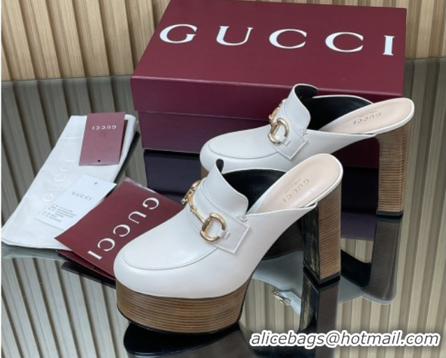 Top Grade Gucci Platform Mule with Horsebit 835315 White