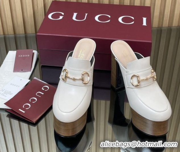 Top Grade Gucci Platform Mule with Horsebit 835315 White