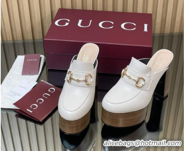 Top Grade Gucci Platform Mule with Horsebit 835315 White