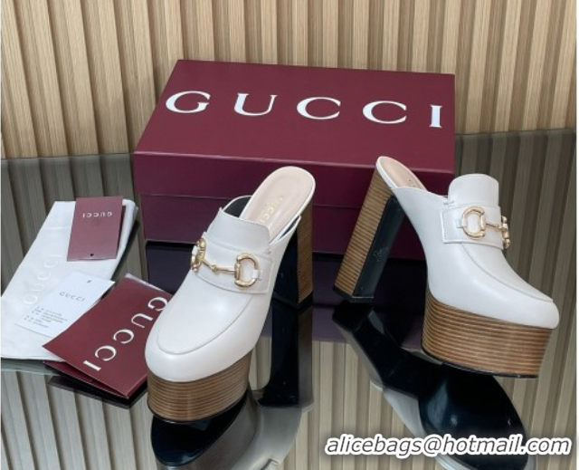 Top Grade Gucci Platform Mule with Horsebit 835315 White