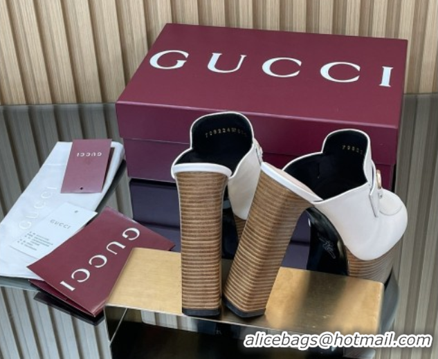 Top Grade Gucci Platform Mule with Horsebit 835315 White