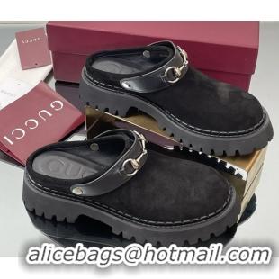 Luxurious Gucci Suede Mule with Horsebit 835829 Black