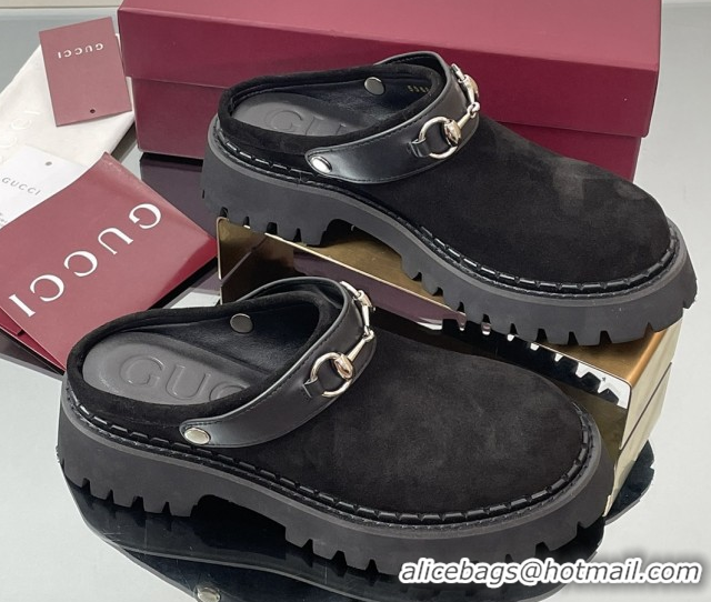 Luxurious Gucci Suede Mule with Horsebit 835829 Black