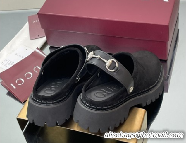 Luxurious Gucci Suede Mule with Horsebit 835829 Black