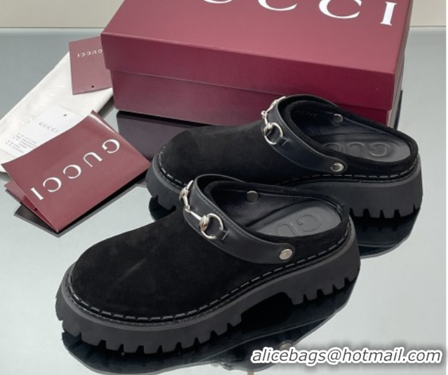 Luxurious Gucci Suede Mule with Horsebit 835829 Black