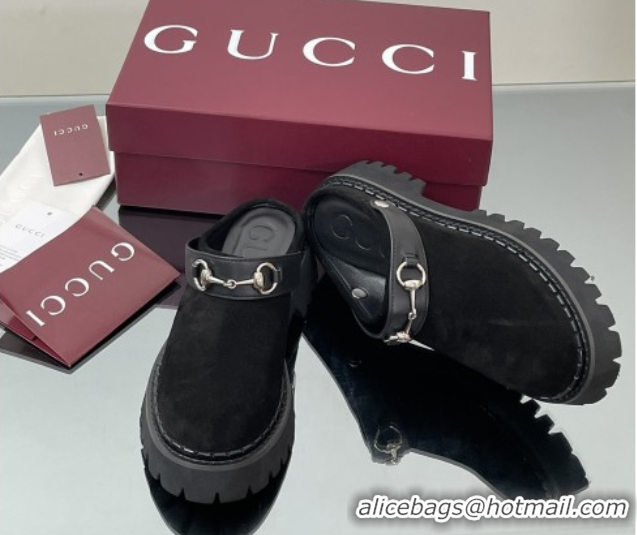 Luxurious Gucci Suede Mule with Horsebit 835829 Black