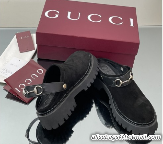 Luxurious Gucci Suede Mule with Horsebit 835829 Black