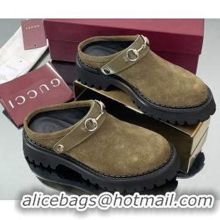 Most Popular Gucci Suede Mule with Horsebit 835829 Dark Green